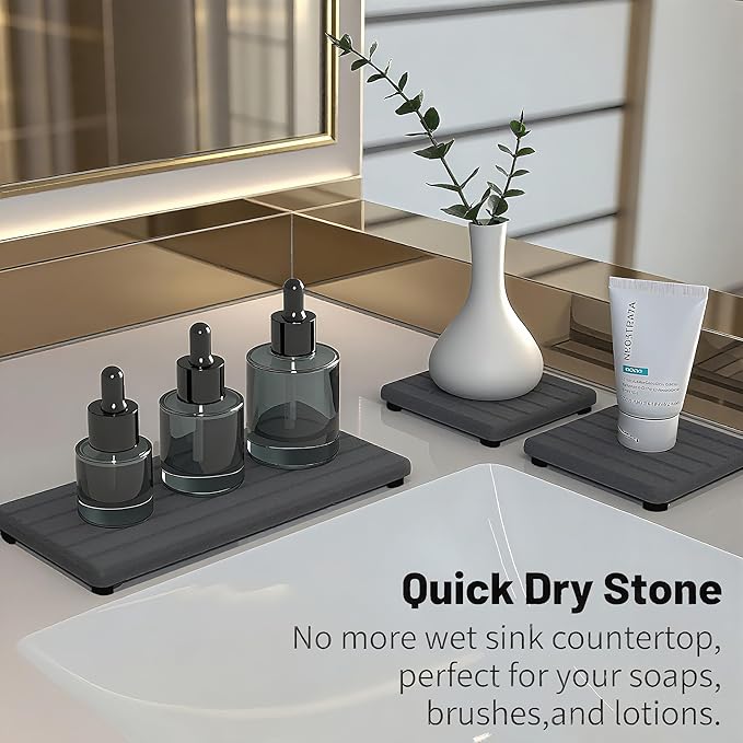 3PCS Stone Drying Tray, Stone Soap Tray, Water Absorbing Stones Trays