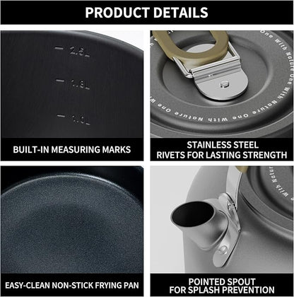 Alocs Camping Cookware, Portable Non-Stick Camping Pan Set with Enhanced Handle, Ideal for Outdoor Kitchen, Picnic, Hiking and Fishing