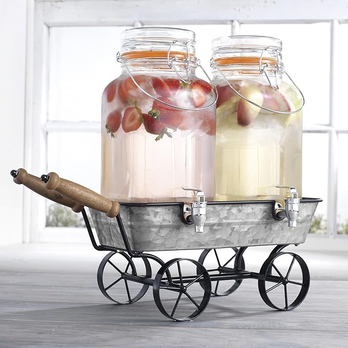 Vintage Wagon Glass Beverage Dispenser