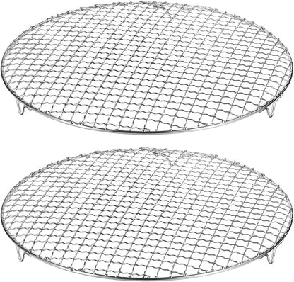 HARFINGTON 2pcs Round Cooking Rack 13-inch 201 Stainless Steel Cross Wire Barbecue Grill Net with 20mm Legs for Cooking Baking Steaming BBQ