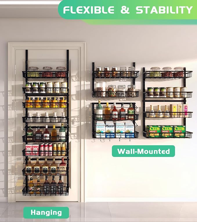 Mefirt Over The Door Pantry Organizer, Wall Mount Spice Rack, Pantry Hanging