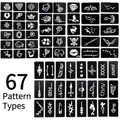 Ponhey Temporary Tattoo Markers for Skin, 12 Body Markers+67 Large Tattoo Stencils,Dual-End Tattoo Pens,Fine Lines with Cosmetic-Grade,Flexible, Skin-Safe Face Paint Kit for Kids Teenage Adults