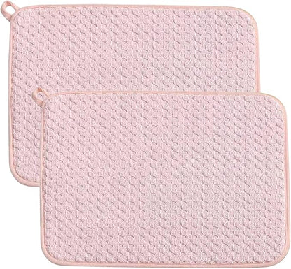 Pink Dish Drying Mats for Kitchen Counter, 2 Pack Dish Drying Mat Drying Pad
