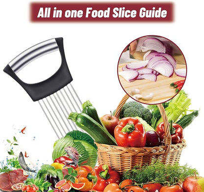3 Pieces Onion Holder for Slicing, Stainless Steel Onion Cutter for Slicing, Potato Lemon Slicer Tomato Slicers Kitchen Comb for Onions, Tomatoes, Avocados, Eggs, Lemon, Potatos (Black)