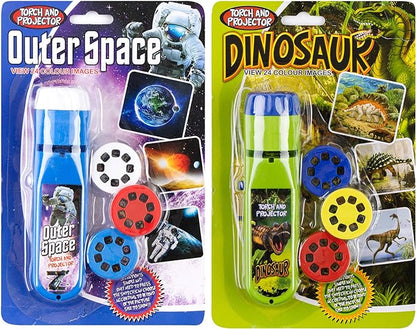 Georgie Porgy Slide Torch Projector Toys Flashlight for Kids Educational Solar System Planet Toys Science Set Wall Ceiling Tents Dino Night Lamp Gifts for Boys Girls (Outer Space + Dinosaur)