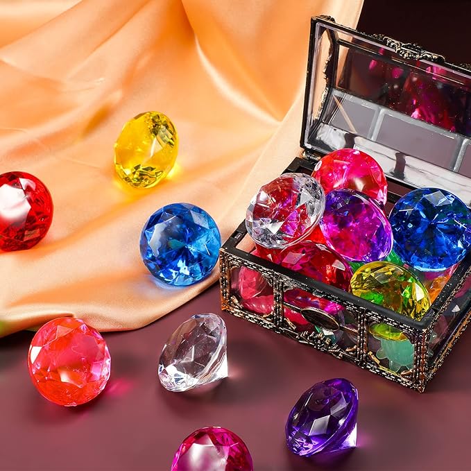 Zomiboo 16 Pcs Acrylic Diamond Large Gems Pirate Round Treasure Toy Gems Treasure Round Gemstones Acrylic Diamond Shaped Gemstones for Home Table Vase Fillers Party Decor (Multicolor)