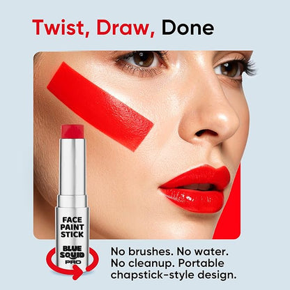 Blue Squid PRO Red Face Paint Stick - Waterproof Body Paint for Adults & Kids Eye Black Baseball, Eyeblack Softball - Vegan Hypoallergenic Twist-Up Non-Toxic Makeup Stick for Cosplay, Sports & SFX