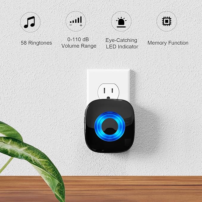 Wireless Doorbell 2 Receivers 2 Push Buttons, PHYSEN Waterproof Door Chime Kit