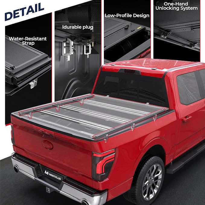 MOSTPLUS 5.5fFT Low Profile Hard Quad-Fold Truck Bed Tonneau Cover Compatible for 2015-2025 2026 Ford F150 F-150 2WD/4WD 67Inch