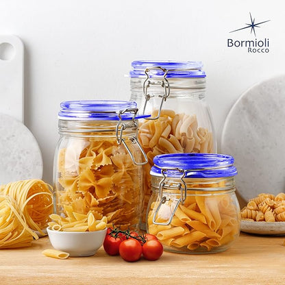 Bormioli Rocco Fido Collection, 2 Pack, 33¾ Oz. Food Storage Glass Jars, Airtight Rubber Seal & Glass Lid, With Stainless Wire Clamp, Made In Italy.