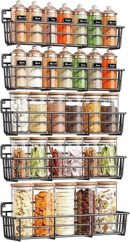 Mystozer 5 Pack Spice Rack Seasoning Organizer Wall Mount, Screw or Adhesive