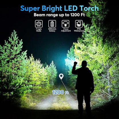 JIJ Flashlight 3 Pack, Rechargeable Flashlights High Lumens, 7 Modes LED Flashlight with IP67 Waterproof, Adjustable Handheld Tactical Flashlight for Camping, Home Emergency, Outdoor