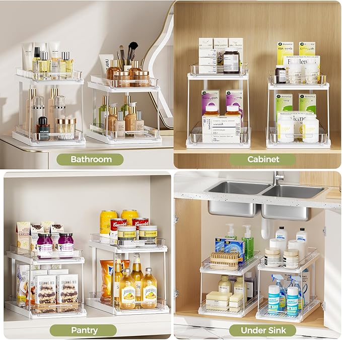 Delamu 2-Tier Bathroom Under Sink Organizers and Storage, Pull Out Cabinet