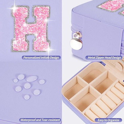 Monogrammed Gifts for Women - Jewelry Case for Women Trendy Jewelry Box Fashion Cute Jewelry Organizers and Storage Aesthetic,Travel Essentials Birthday Gifts for Girls Women | Lavender,H