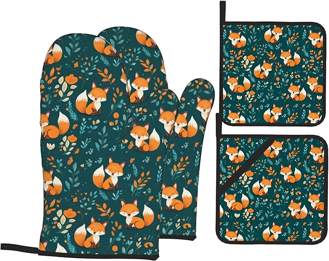 Fall Oven Mitts and Hot Pads Set