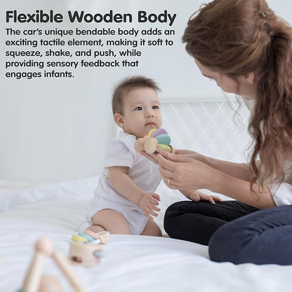 PlanToys® Wooden Baby Push Toy Car | Montessori Toy for Infants | Wooden Baby Toy with Flexible Body | Sensory & Motor Skill Development Toy for 6+ Months