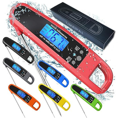 Instant Read Meat Thermometer for Kitchen Cooking, Ultra Fast Precise Waterproof Digital Food Thermometer with Backlight, Magnet and Foldable Probe for Deep Fry, Outdoor BBQ, Grill(RED)