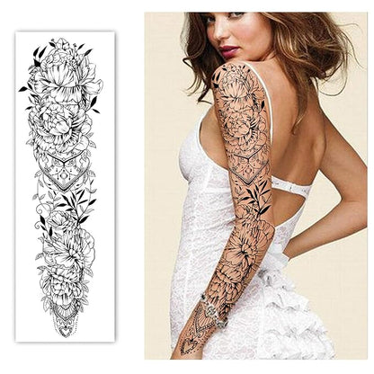 Temporary Tattoo Full Arm 8 Sheets and Half Arm Shoulder Waterproof Fake Tattoos 10 Sheets, Extra Large LastingTattoo Stickers for Girls or Women