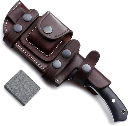 GCS Handmade D2 steel Hunting Knife G10 Handle Fixed Blade Knife Right Hand Scout Carry Buffalo leather Sheath and Sharpening Stone for Hunting Camping Survival and EDC