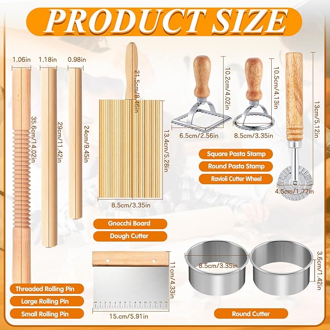 Pasta Making Tools, 1 Gnocchi Board, 1 Dough Cutter, 1 Ravioli Cutter, 2 Pasta