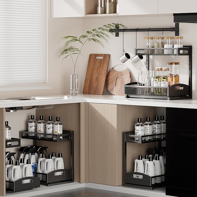 Petiza Under Sink Organizer, 2 Pack Height Adjustable Under Sink Organizers and