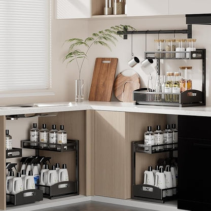 Petiza Under Sink Organizer, 2 Pack Height Adjustable Under Sink Organizers and