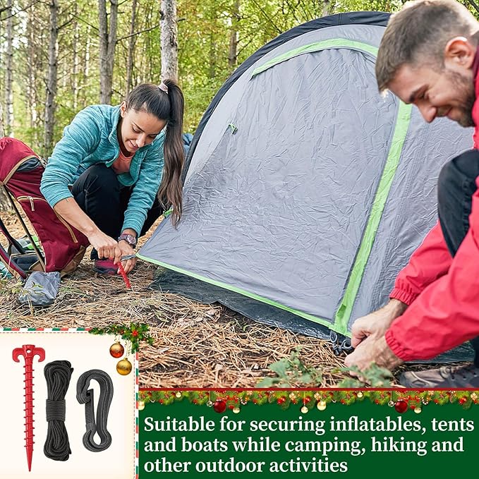 AUGSUN 54 Pieces Plastic Inflatable Stakes Set, Include Tent Stakes, Tethers Ropes and Hooks Heavy Duty Garden Yard Stakes for Christmas Outdoor Decorations Red