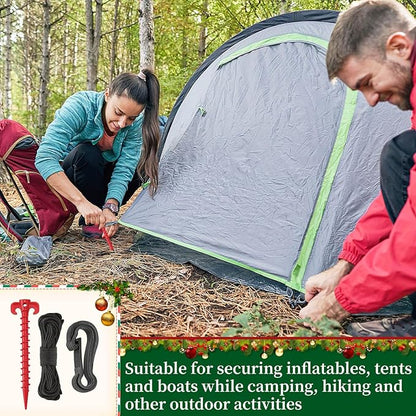 AUGSUN 54 Pieces Plastic Inflatable Stakes Set, Include Tent Stakes, Tethers Ropes and Hooks Heavy Duty Garden Yard Stakes for Christmas Outdoor Decorations Red