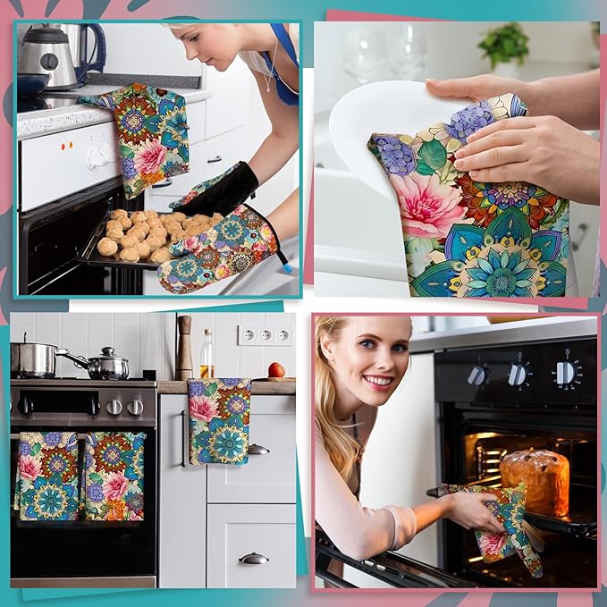 Jingmore 6 Pcs Kitchen Decor Set Accessory Farmhouse Kitchen Towels Pot Holders
