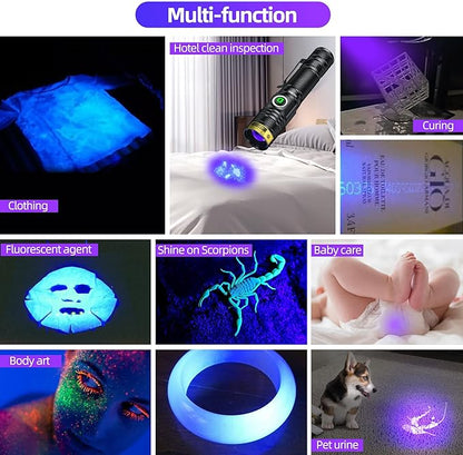 DARKDAWN UV 395nm Light Flashlight USB Rechargeable Ultraviolet LED Woods Lamp Portable Blacklight for cat Urine Detection Dry Stains, Uranium Glass, Resin Curing, D300 395 nm