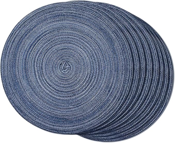 FunWheat Round Braided Placemats Set of 8 Place mats for Dining Tables Woven Heat Resistant Table Mats 15 inch(E Klein Blue, 8pcs)