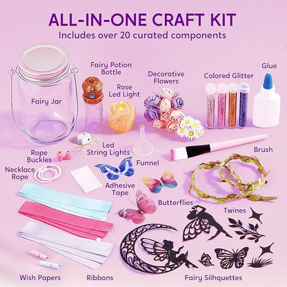 Klever Kits DIY Fairy Lantern Craft Kit with Rose Lights and String Lights - Birthday Gifts with 7 Color Fairy Potion Necklace, DIY Night Light Arts and Crafts for Girls Age 8+