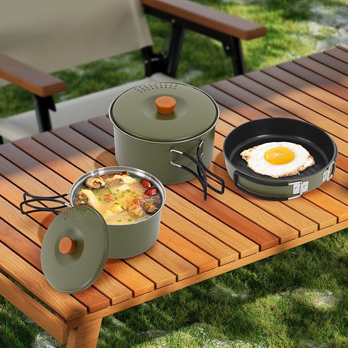 Portable Camping Cookware Set, 304 Stainless Steel Outdoor Camping Cooking Pots and Pans with Storage Bag, Outdoors Campfire Cook Cookware Equipment for Outdoor Camping Hiking Picnic for 2-3