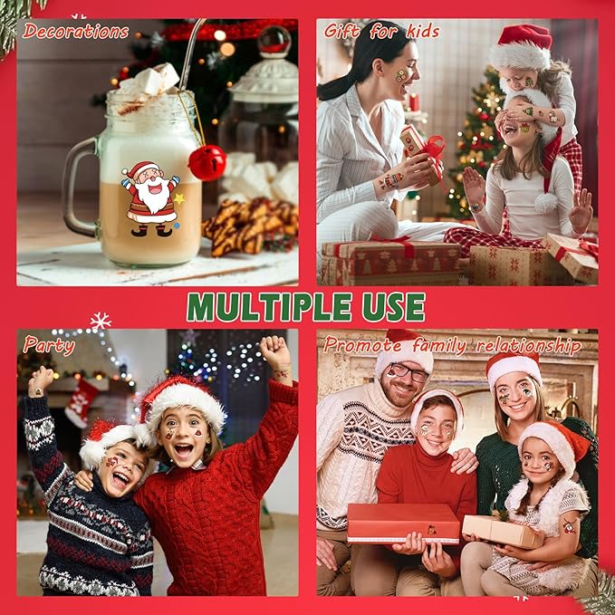 36 Sheets Christmas Temporary Tattoos, Snowman Penguin Elk Santa Tattoos for Christmas Stocking Stuffers & Gifts Party Favors for Kids, Waterproof Available for 2-3 Days, Makeup Remover Water Washable