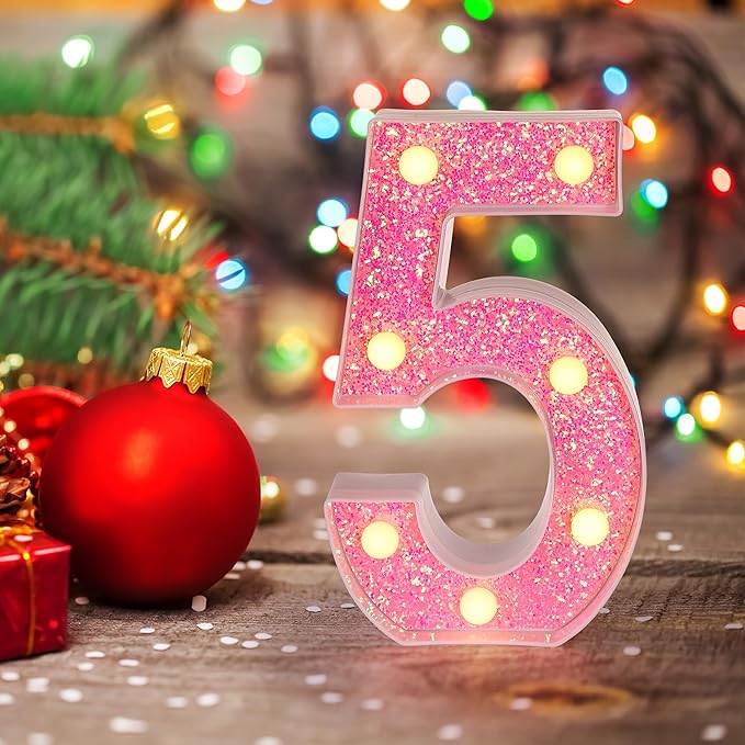 Foaky Pink Light up Letters，Pink Party Decorations,Girls Room Decor,Glitter Marquee Numbers,Alphabet Letter Sign for Night Light Birthday Party Girls Gifts, Home Bar Decoration (7)