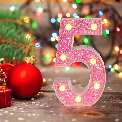 Foaky Pink Light up Letters，Pink Party Decorations,Girls Room Decor,Glitter Marquee Numbers,Alphabet Letter Sign for Night Light Birthday Party Girls Gifts, Home Bar Decoration (7)