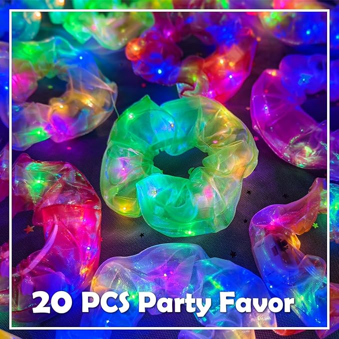 20 PCS Light up Scrunchies, 3 Glow Mode, LED Hair Accessories for Women, Glow in the Dark Party Supply for Festival Rave Slumber Party