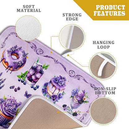 Purple Dish Drying Mats for Kitchen Counter Washable Drying Pad Absorbent