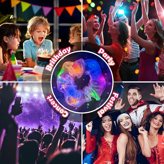 20 PCS Light up Scrunchies, 3 Glow Mode, LED Hair Accessories for Women, Glow in the Dark Party Supply for Festival Rave Slumber Party