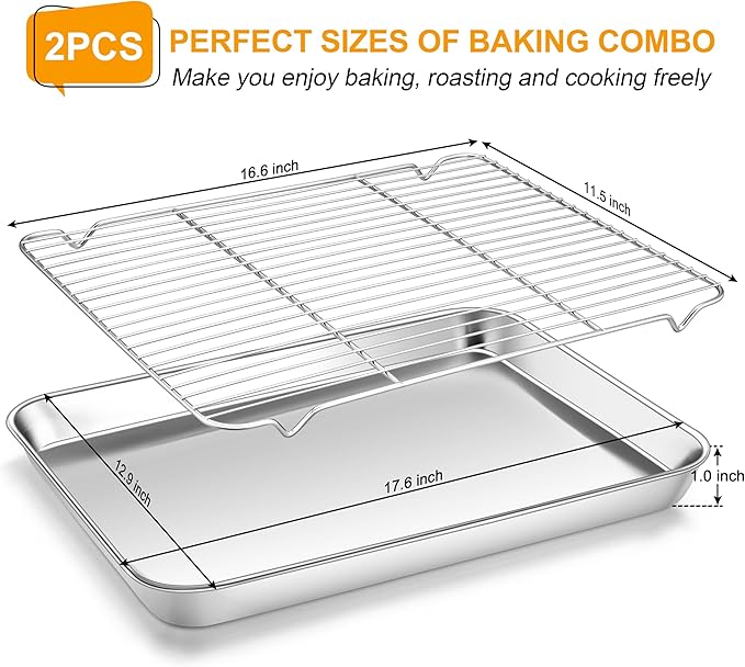 Homikit Baking Half Sheet with Rack, Metal Bacon Tray with Wire Cooling Rack