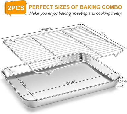 Homikit Baking Half Sheet with Rack, Metal Bacon Tray with Wire Cooling Rack