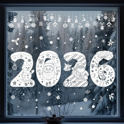 Christmas 2026 Cute Number Window Clings for Glass Windows,5 Sheets Static Christmas Window Decorations Xmas Holiday White Snowman Santa Window Stickers Decals for Party Home Winter Indoor Decor