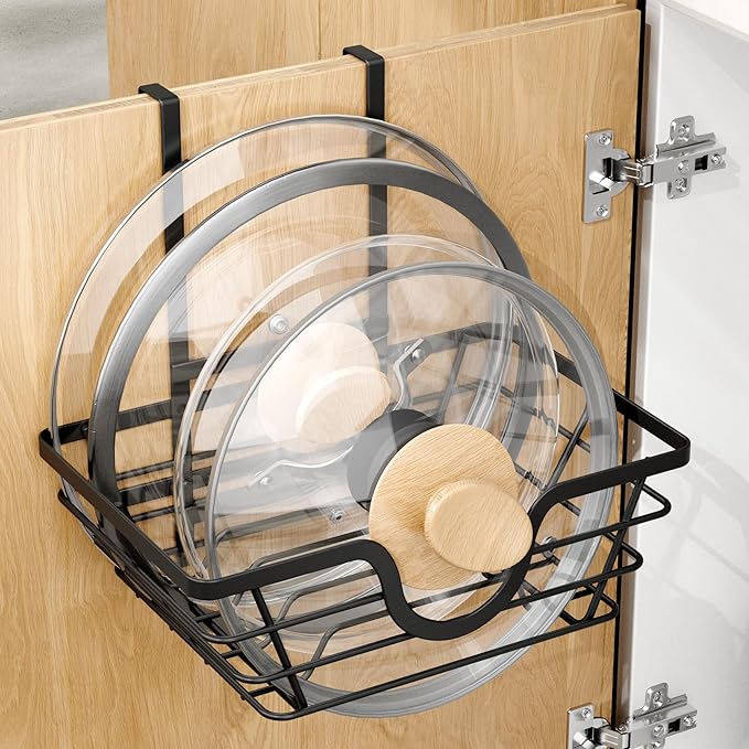 TIDIIABODE Pot Lid Organizer, Adjustable Kitchen Pot Lid Holder Inside Cabinet