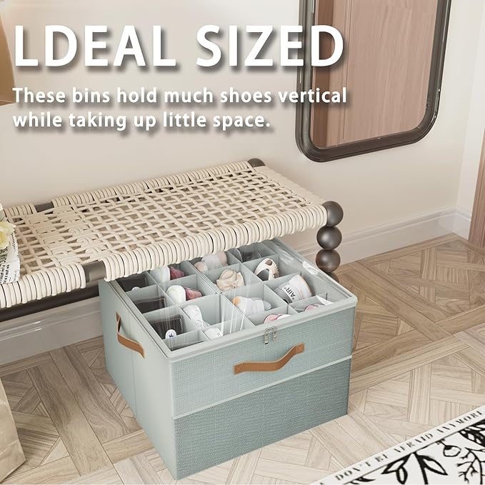 Shoe Organizer for Closet, 2 Pack Foldable Shoe Storage Organizer Box Bin