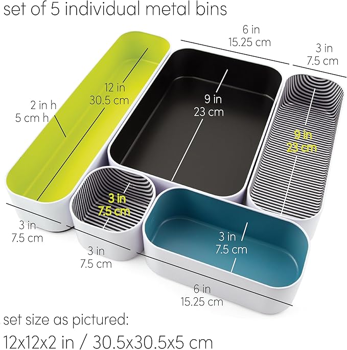 Three by Three Seattle 5 Piece Metal Organizer Tray Set