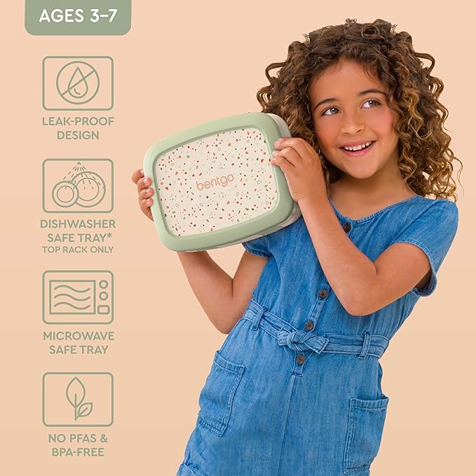 Bentgo Kids 5-Compartment Leak-Proof Bento-Style Lunch Box (Whimsy & Wonder Collection) - Ideal for Ages 3-7, Drop-Proof & Durable, Dishwasher Safe, & PFAS & BPA-Free Materials (Geo Speckle)