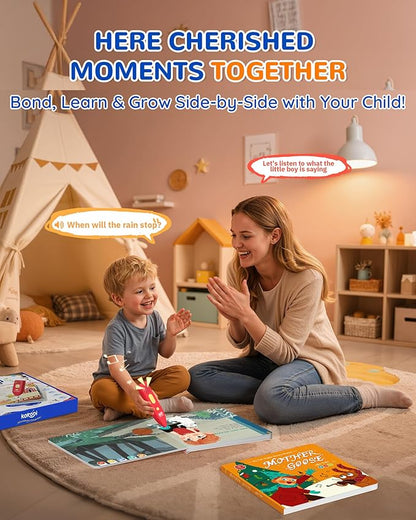 KOKODI Talking Pen Books Set, Interactive Audio Nursery Rhymes with Learning Pen, Educational Sensory Toy, Early Learning Gift for Toddlers Kids, Birthday & Christmas Gifts for Boys Girls Age 2-6