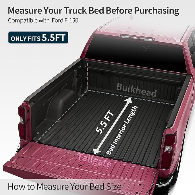 OEDRO Hard Quad-Fold Low-Profile Tonneau Cover Fit for Ford F-150 F150 2015-2026, Fit for F-150 Lightning 2022-2026, with 5.5ft Bed