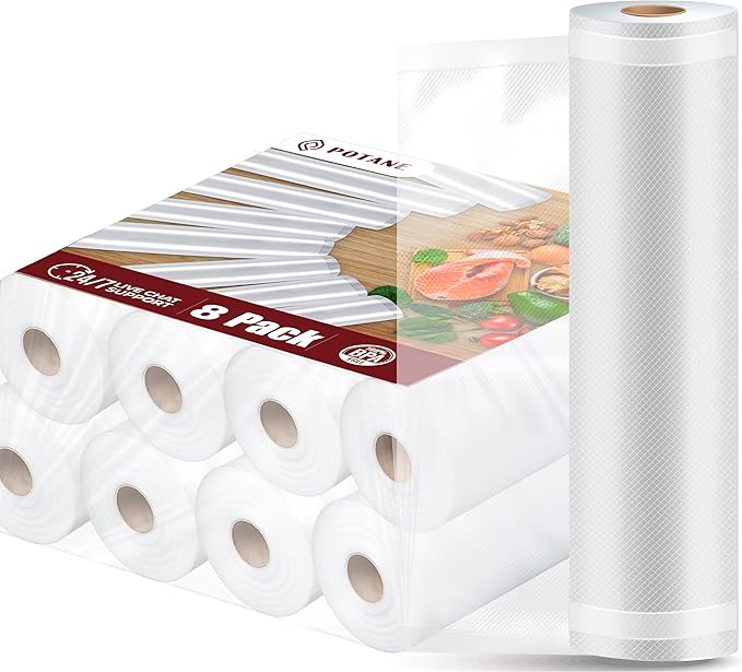 8 Pack 8"x20'(8Rolls) Thickened Vacuum Sealer Bags For Food, Textures on Both Sides, Smell-Proof, Heavy Duty for POTANE, Food Saver, Weston, Sous Vide