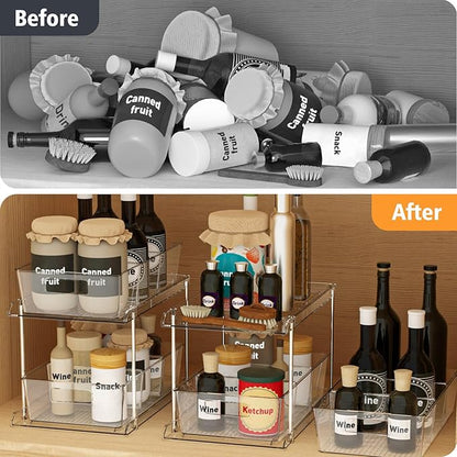 Fabspace 3-Pack Pull-Out Home Organizers, 2 Tier Clear Bathroom Organizer